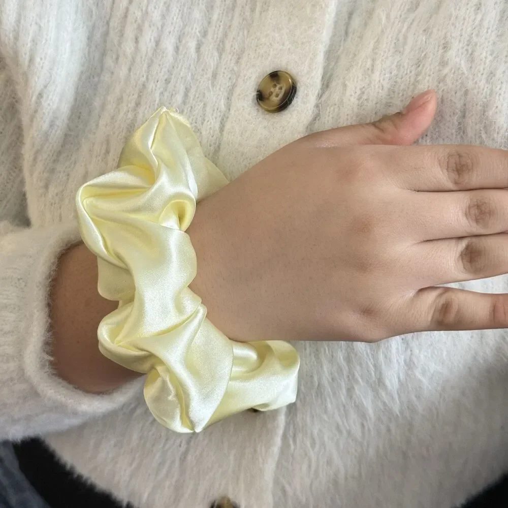 Luxury Yellow Satin Scrunchie Handmade – Statement Hair Accessory